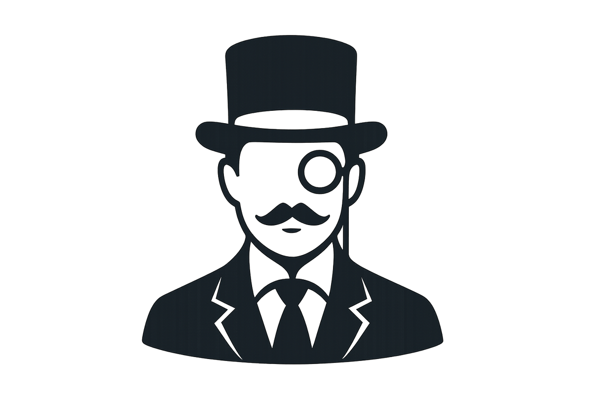 Crea el icono de una persona elegante, con sombre y monoculo
